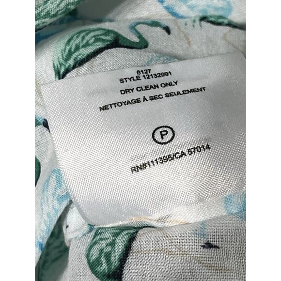 Tory Burch Flamingo Shirt Womens XS White Green Button Up Roll Tab Lightweight - Picture 13 of 14